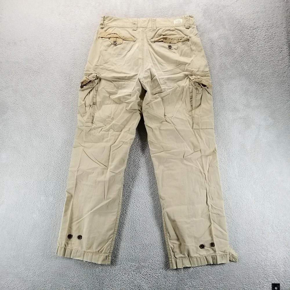 American Eagle Pants Mens 30x32 Beige Cargo Ankle Tie Button Fly CG-SI